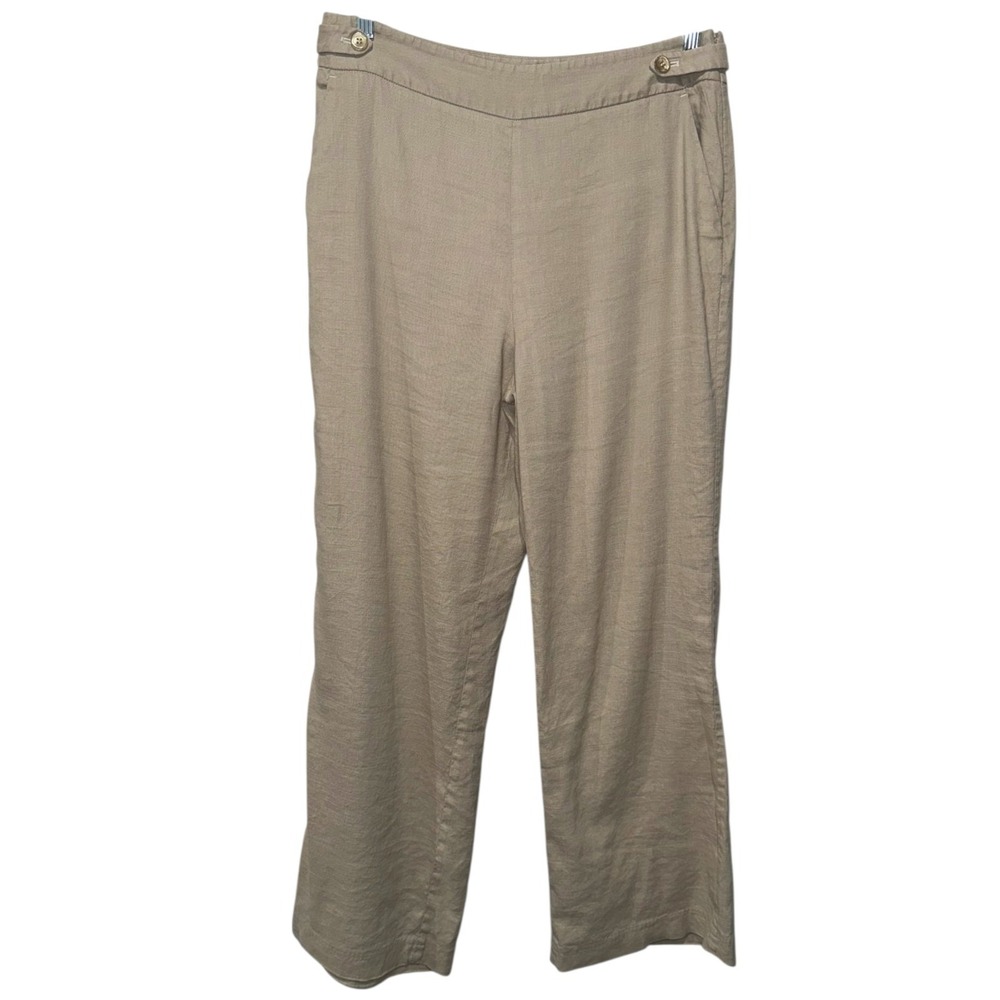 Talbots Pants Womens Sz 12 Beige Wide Linen Blend Coastal Lagenlook Trouser